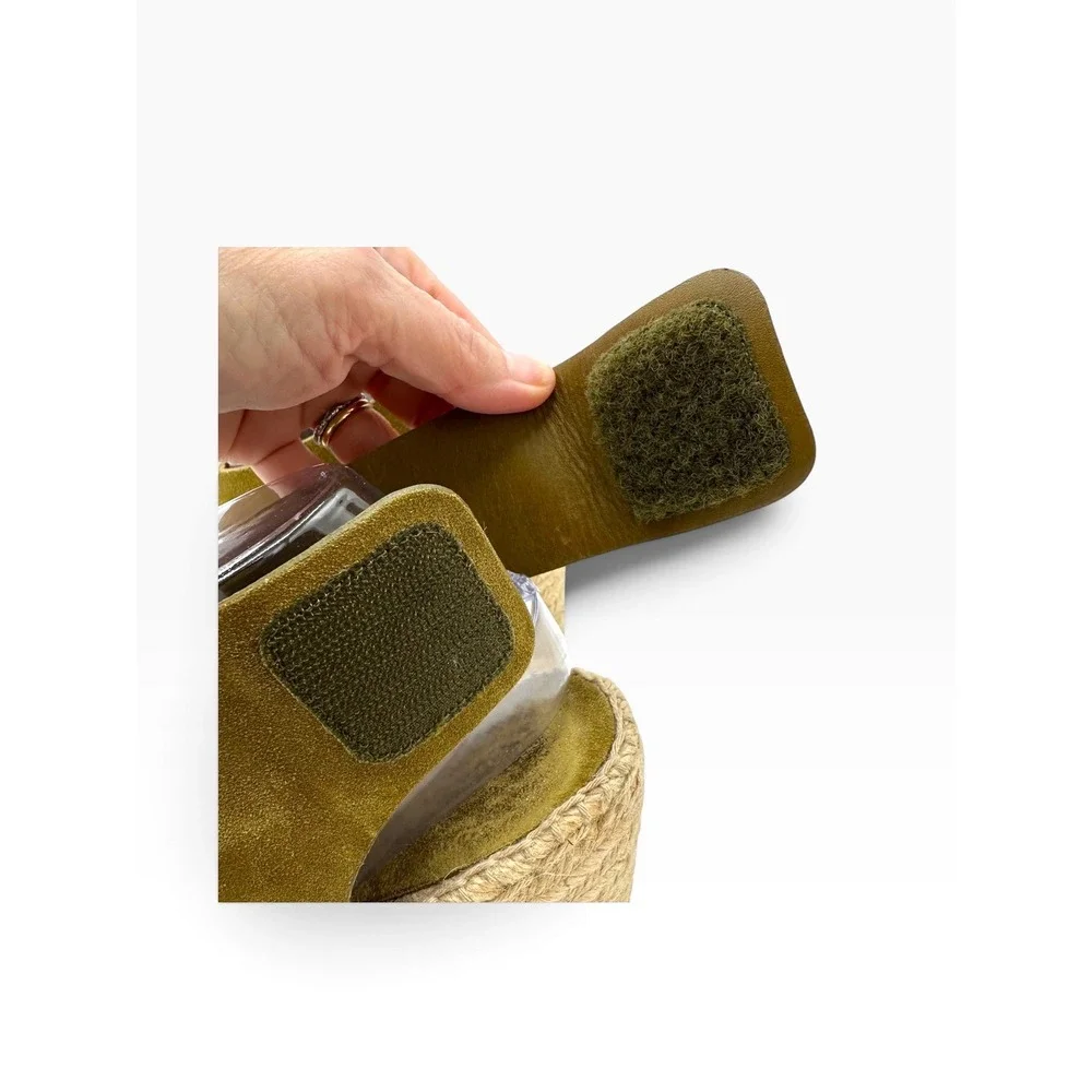 Celine Paris Olive Green Suede Espadrille Wedge Sandals Spain Size 38